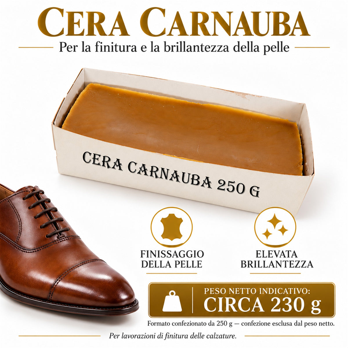 Cera carnauba 100% naturale lucidante protettivo per pelle cuoio legno