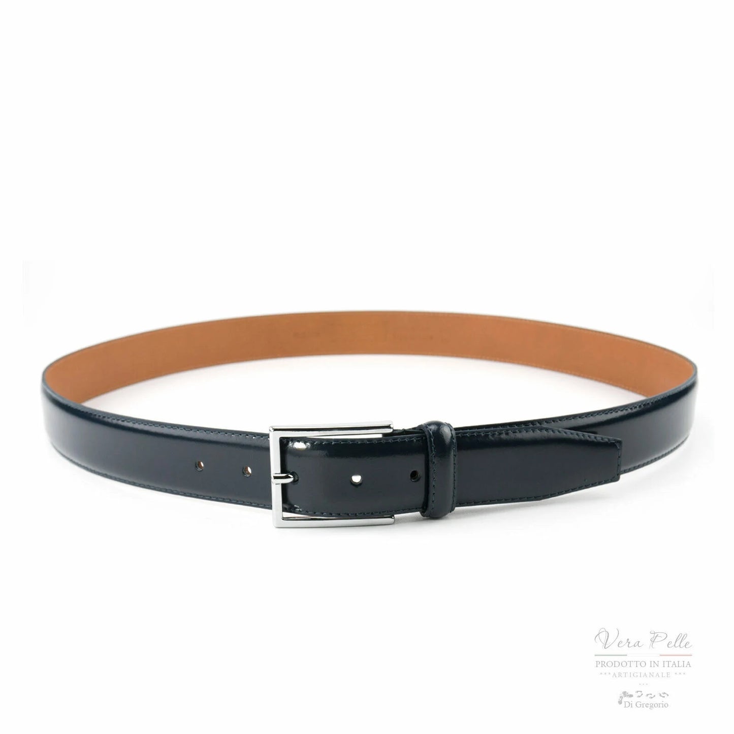 Cinta da uomo lucida vera pelle anche la fodera elegante da cerimonia cm.3,5 fibbia nichel free