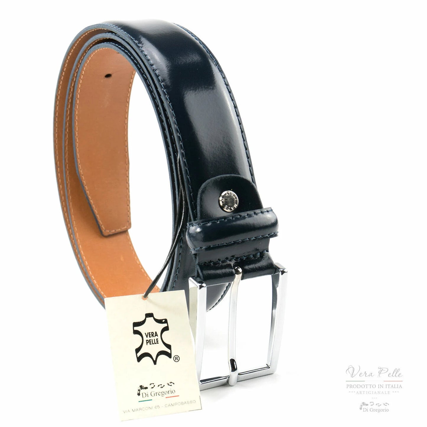 Cinta da uomo lucida vera pelle anche la fodera elegante da cerimonia cm.3,5 fibbia nichel free