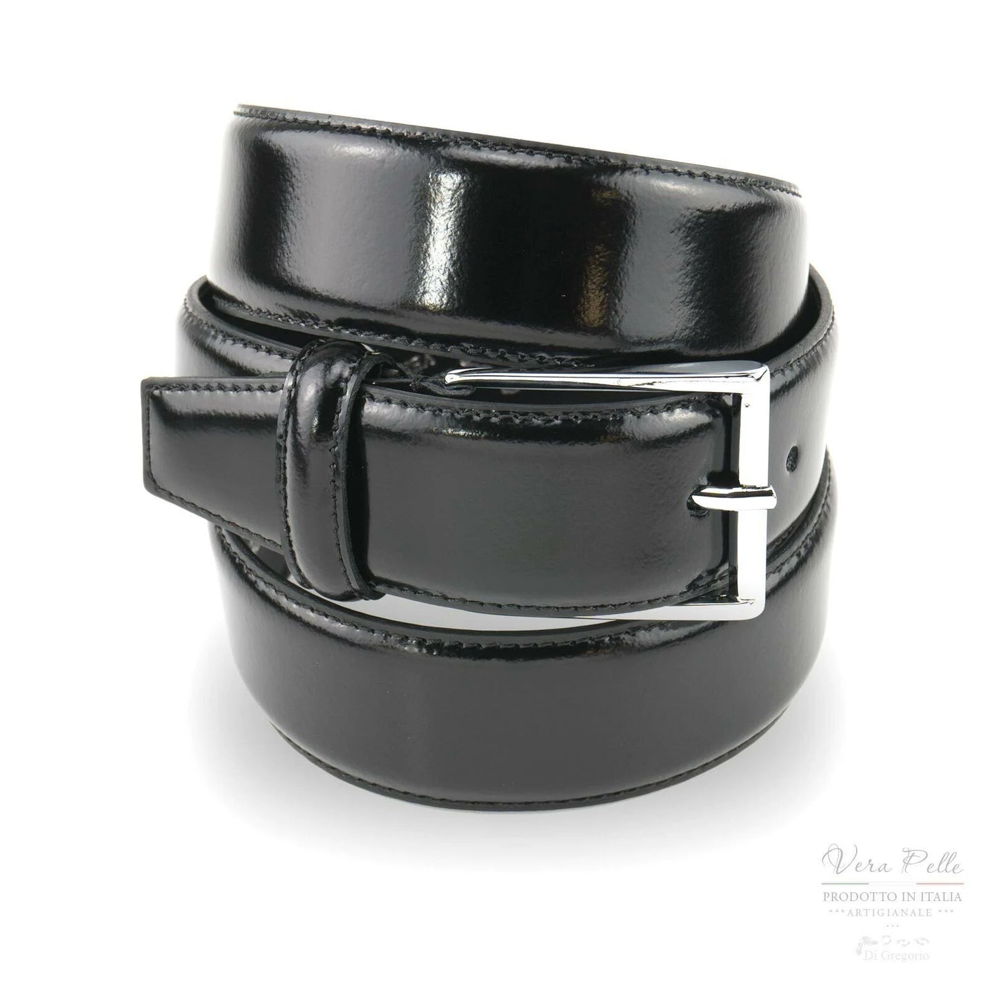Cinta da uomo lucida vera pelle anche la fodera elegante da cerimonia cm.3,5 fibbia nichel free