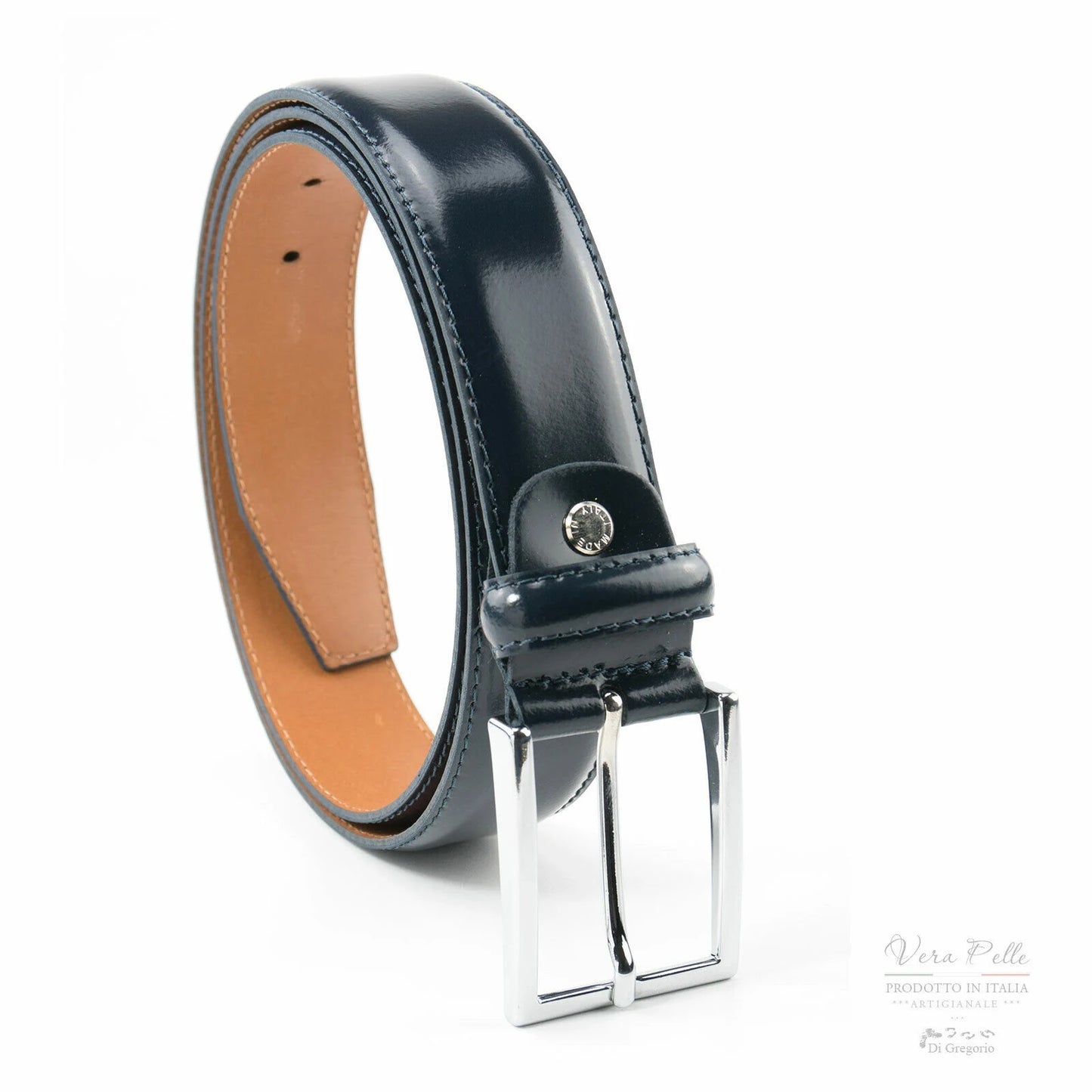 Cinta da uomo lucida vera pelle anche la fodera elegante da cerimonia cm.3,5 fibbia nichel free