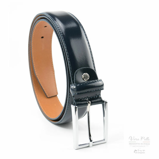 Cinta da uomo lucida vera pelle anche la fodera elegante da cerimonia cm.3,5 fibbia nichel free