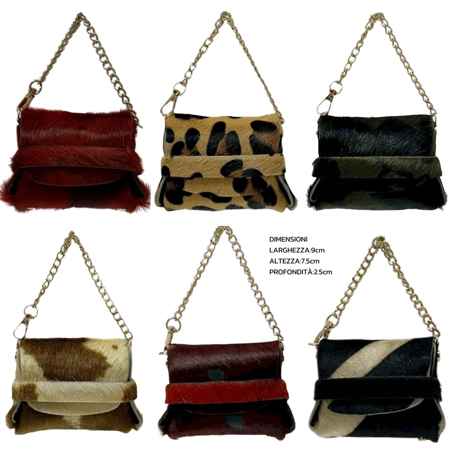 Charm Portachiavi Mini Borsa Cavallino – Accessorio Moda in Vera Pelle con Catena Dorata