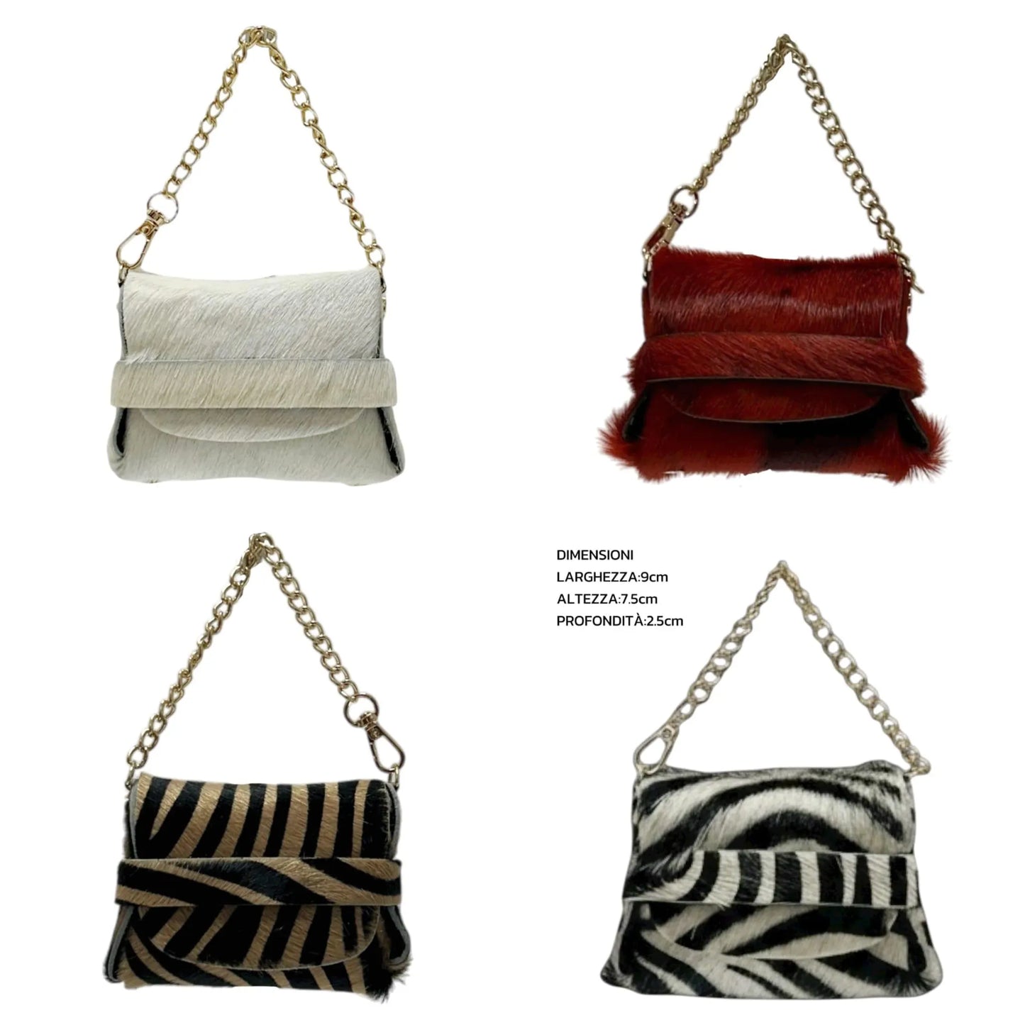 Charm Portachiavi Mini Borsa Cavallino – Accessorio Moda in Vera Pelle con Catena Dorata