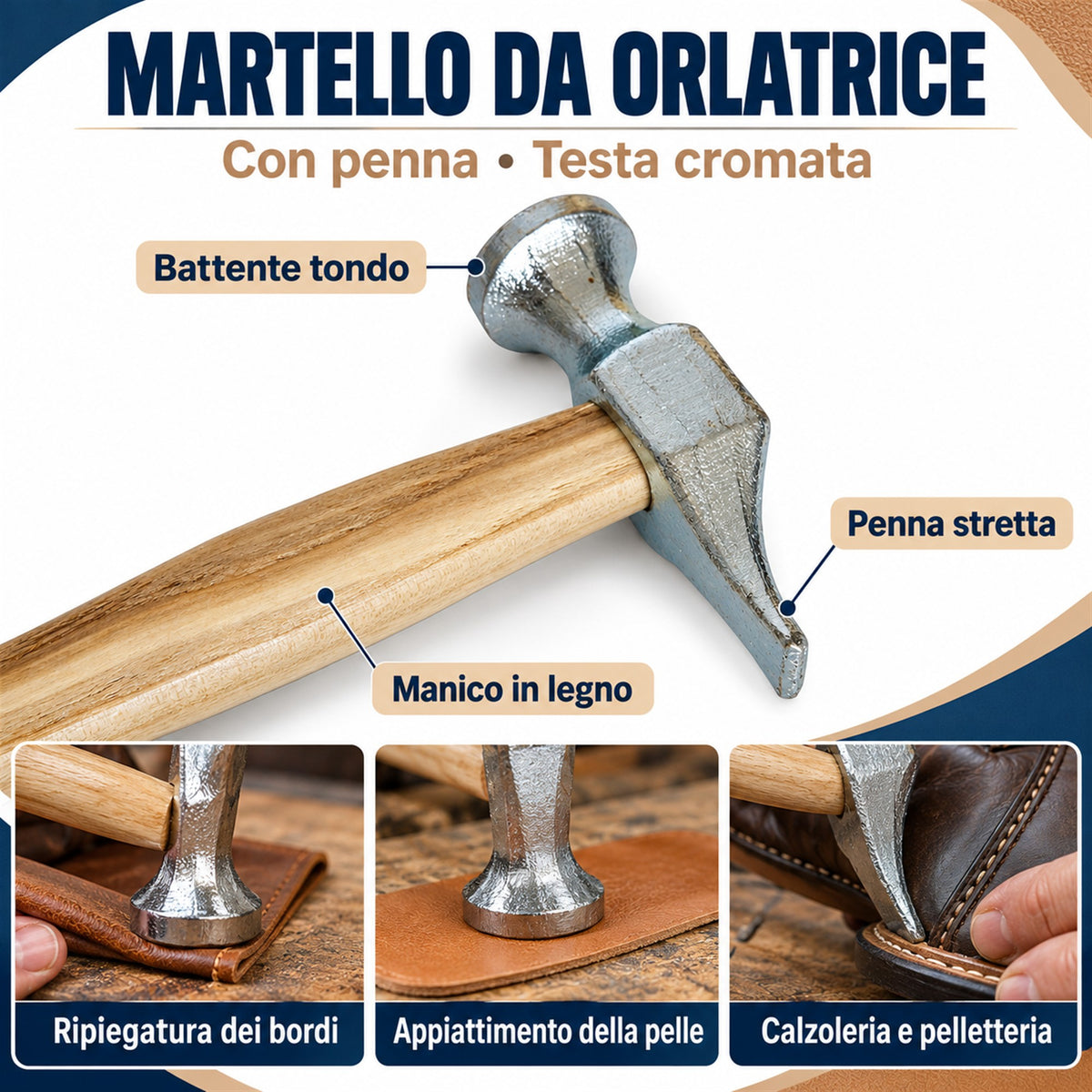Martello da Orlatrice con Penna Cromato per Pelle e Cuoio – Calzoleria e Pelletteria