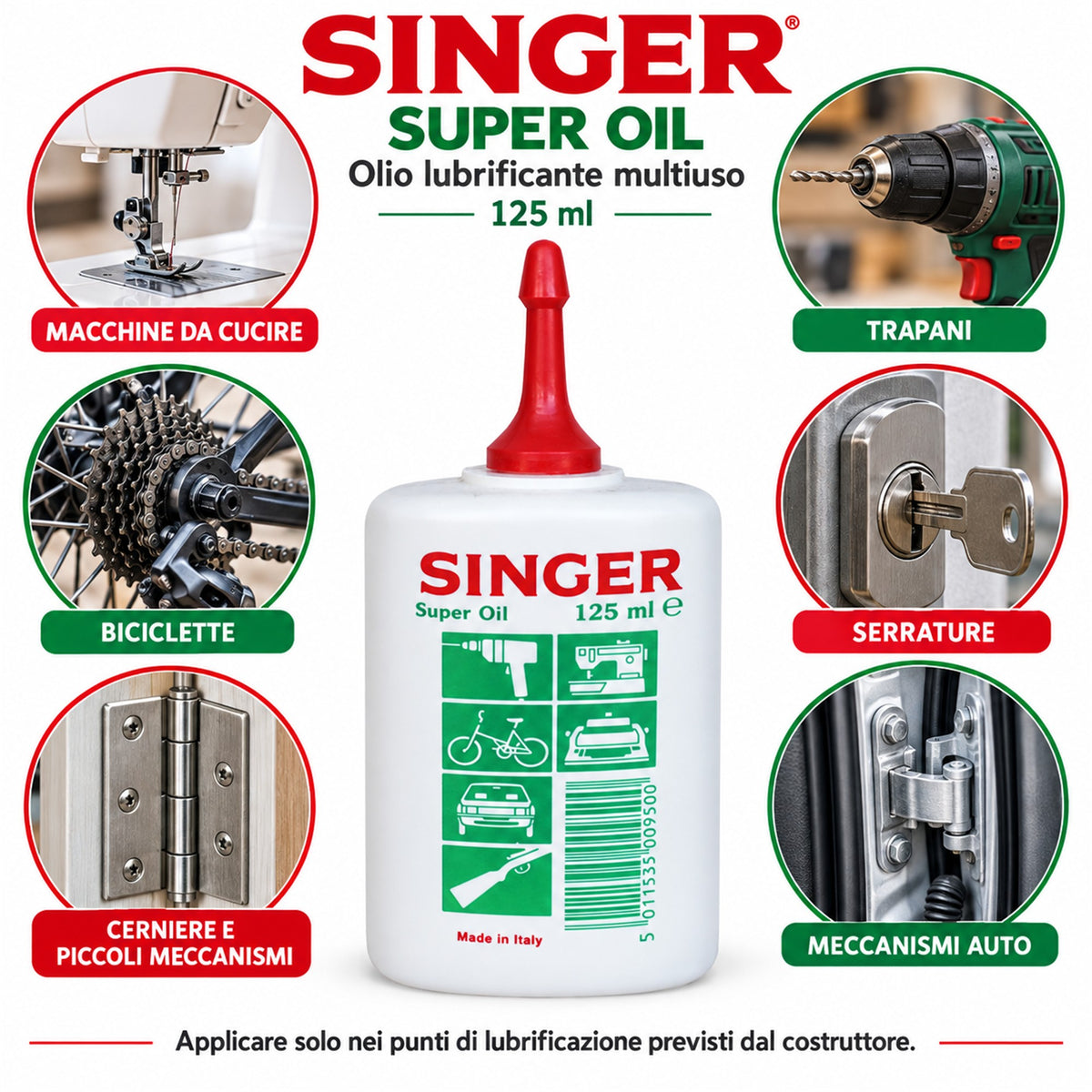 Olio singer lubrificante universale per macchine da cucire 125 ml antiruggine anticorrosione