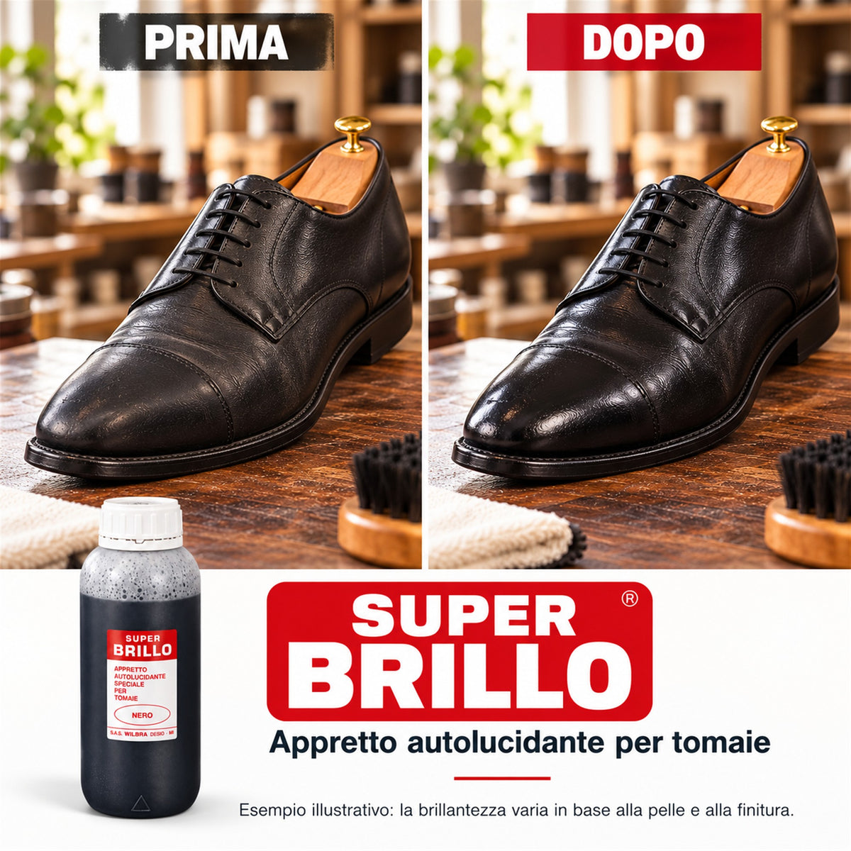 Super Brillo Wilbra 1 L Appretto Autolucidante Ravviva Colore Scarpe Borse e Pelle