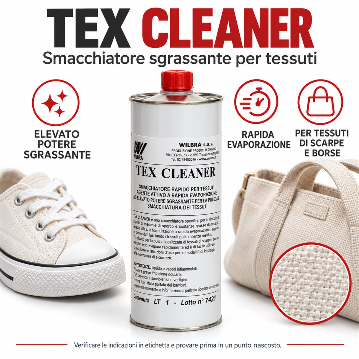 Tex Cleaner Wilbra 1 L Smacchiatore Sgrassante per Tessuti Scarpe Borse Abbigliamento Tappezzeria
