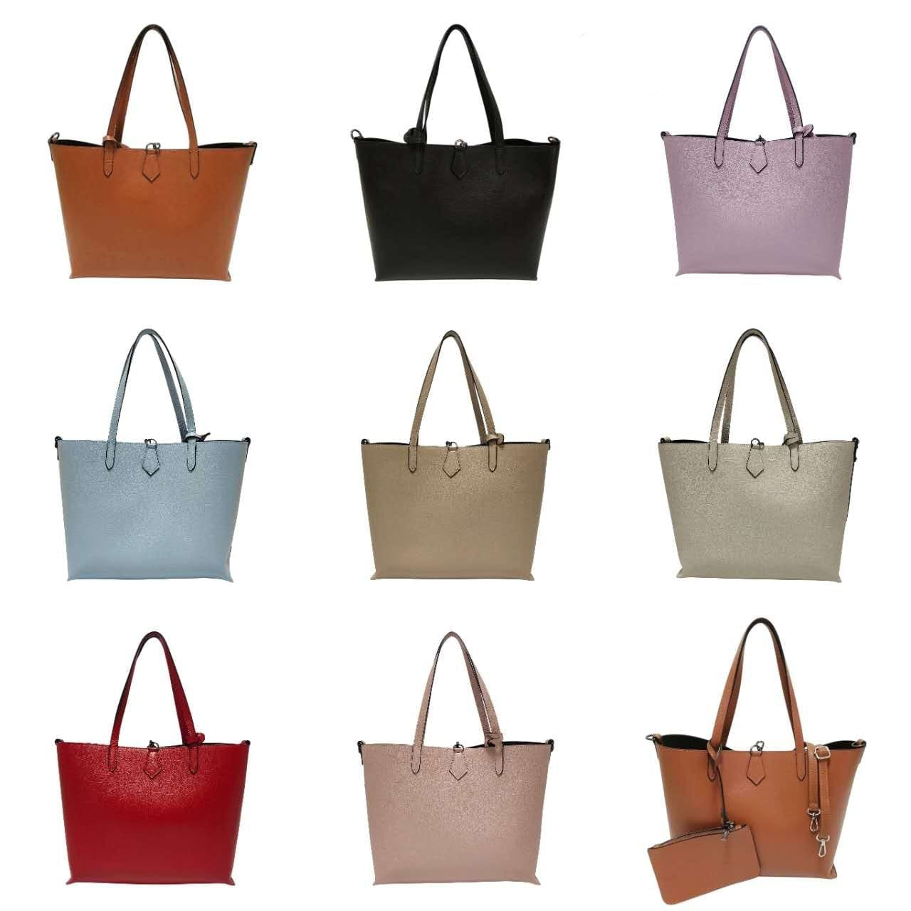 Borsa Shopper Donna in Vera Pelle con Pochette Estraibile e Tracolla Regolabile