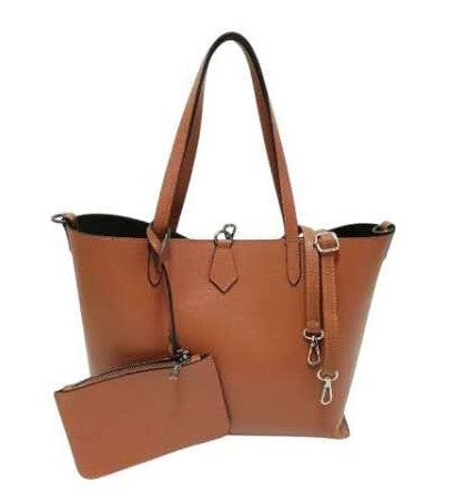Borsa Shopper Donna in Vera Pelle con Pochette Estraibile e Tracolla Regolabile